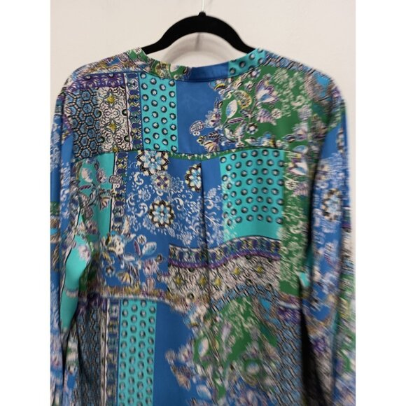 Joan Rivers Womens BOHO Tunic Top Size 20W Blue Floral Long Sleeve Button Up - Picture 6 of 6